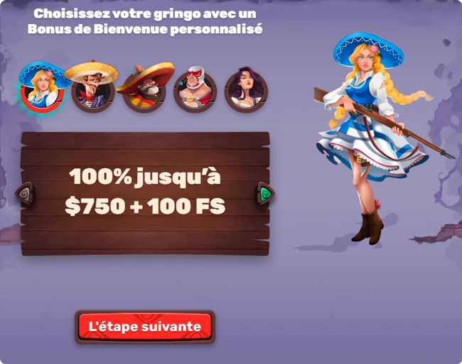 Sélection de votre bonus lors de votre inscription sur 5Gringos