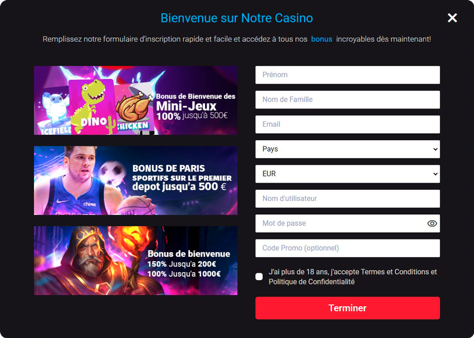 Inscription Casino MyStake