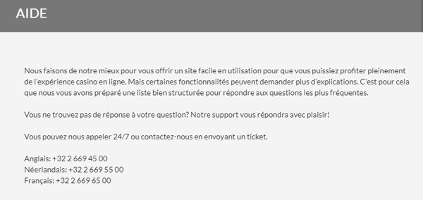 Informations du support Client de StarCasino